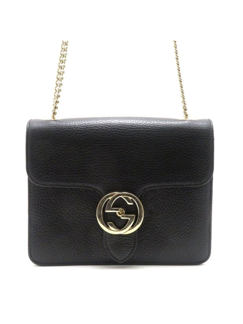 Gucci Interlocking G Chain Shoulder Bag Black Leather Calfskin